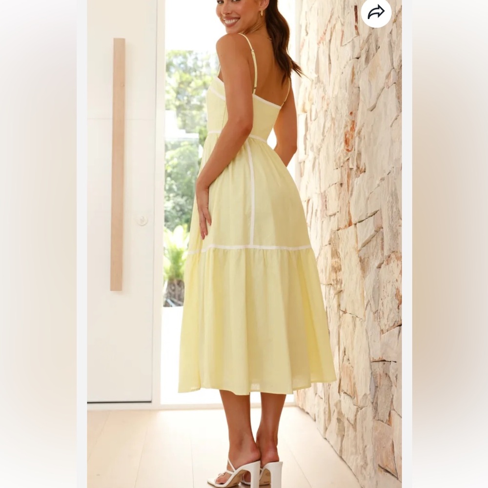 Billy J Yellow Baina Midi Dress with Thin Straps Cotton blend Women’s Size 6